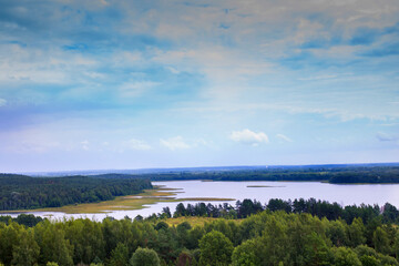 Panoramic view of Lake Braslav national park in Belarus