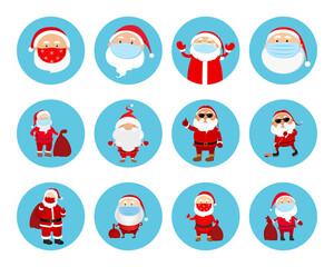 Fototapeta premium Set of Santa Claus avatars. Vector illustration.