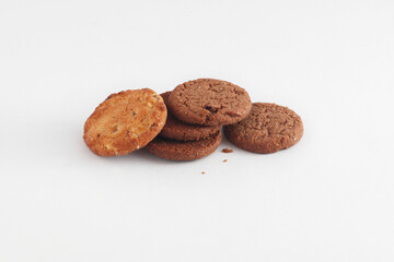 Chocolate biscuits isolated on white background