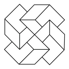 Impossible shapes logo design, optical illusion objects. Op art figure on a white background.