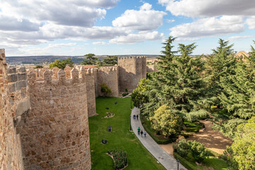 Fototapeta na wymiar View of the historic walls of city of Avila, Spain, famous medieval city. Called City of Stones and Saints