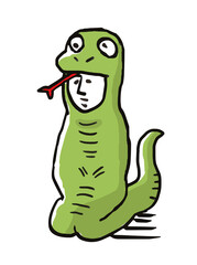 年賀状素材　座るヘビの着ぐるみを着た人物