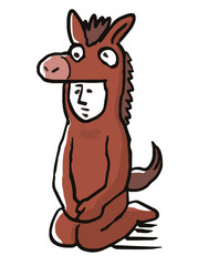 年賀状素材　座るウマの着ぐるみを着た人物