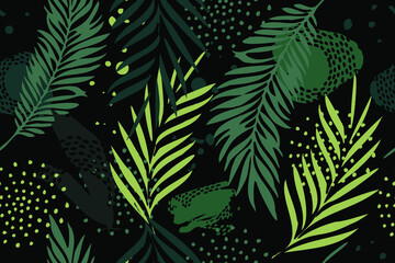 Fototapeta na wymiar Tropical leaves. Exotic pattern. Creative seamless background. Fashion template for design, clothing, textiles