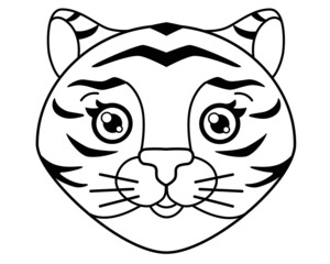 Fototapeta na wymiar Tiger - symbol of 2022 - vector linear illustration for coloring. Outline. Cute little tiger head, cute face for coloring book