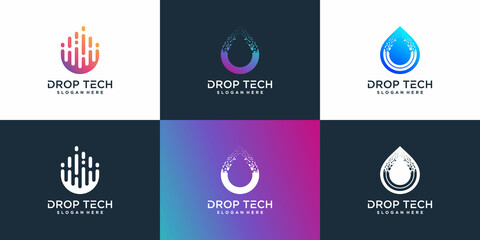 Drop tech logo set with creative unique style Premium Vector