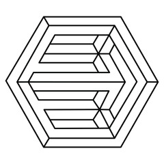 Impossible sign outline. Linear infinite shape. Impossible geometric figure. Optical illusion object. Vector illustration. Sacred geometry.