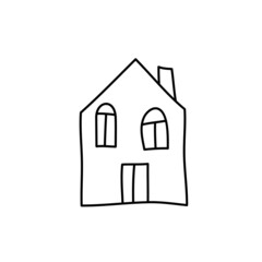 Vector Doodle home icon in scandinavian style. Architecture construction, village homepage. Design illustration for textile, wallpaper, Art Coloring book