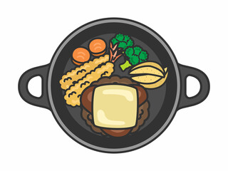 鉄板に盛られたチーズハンバーグのイラスト