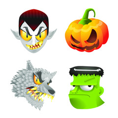 halloween monster head vector set
