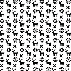 New Year's pattern. Abstraction. Black and white. Deer and flowers.