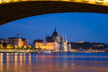 Budapest, Hungary. A classic view of the historic parliament building. Danube River and Parliament at hight..