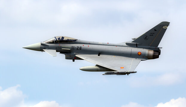 Spanish Air Force Eurofighter Typhoon fighter jet aircraft in flight. Florennes
