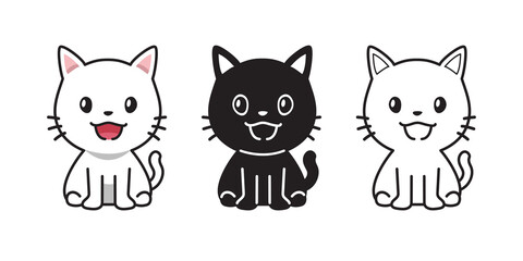 Vector cartoon set of cute cat for design.