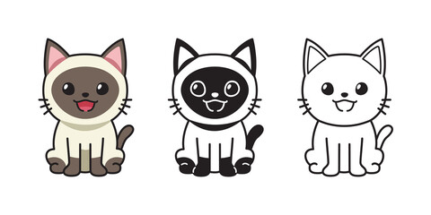 Vector cartoon set of siamese cat for design.