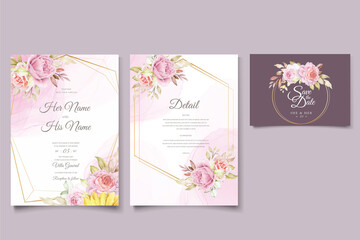 watercolor hand drawn floral with beautiful colours invitation card set