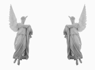 Frame of two angels of death on white background. Copy space.