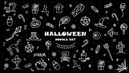 vector hand drawn Doodle Halloween set Colorful cartoon cliparts, symbols