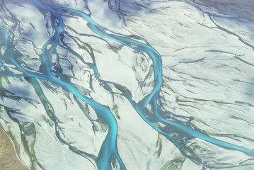 River bed of Tasman River and glacier valley near Mount Cook, New Zealand