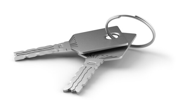 keys with key ring isolated on a white background. 3d rendering