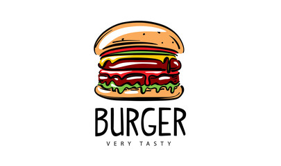 Hand drawn vector burger logo on white background