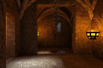Fantasy medieval dungeon architecture construction 3d illustration - 452717061