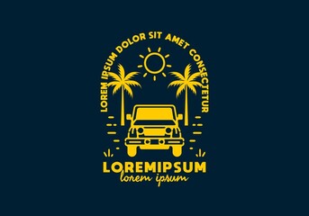 Off road car on the beach line art with lorem ipsum text © Adipra