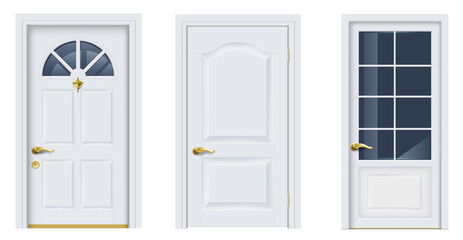 Set of white classic windows and doors