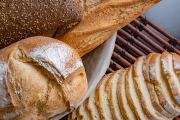 Fresh french bread on basket 