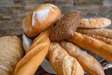 Fresh french bread on basket 