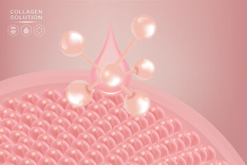 Hyaluronic acid skin solutions ad, pink collagen serum drops with cosmetic advertising background ready to use, illustration vector.