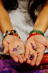 Woman With Quartz And Amethyst In Cupped Hands
