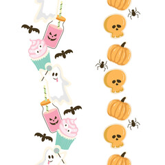 Halloween Party Food Vector Seamless Vertical Borders Set