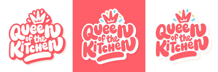 Queen of the Kitchen. Vector handwritten lettering set.