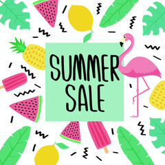 Hello Summer. Summer vector illustration, vacation poster set. flat and hand draw design.