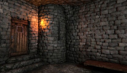 Fantasy medieval dungeon architecture construction 3d illustration - 452719234