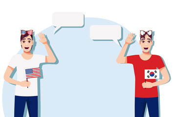 Men with American and South Korean flags. Background for the text. Communication between native speakers of the language. Vector illustration.