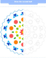  Educational game for children. Circle and color the second part of the shapes.