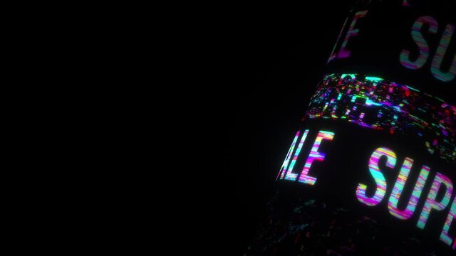 SUPER SALE colorful text word flicker light animation loop rotation tube with glitter text effect. 4k 3d seamless looping SUPER SALE glitter effect element for intro, title banner. colorful retro gami