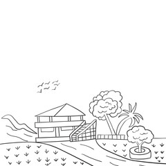 camping coloring page Summer vacation Coloring book for kids Vector