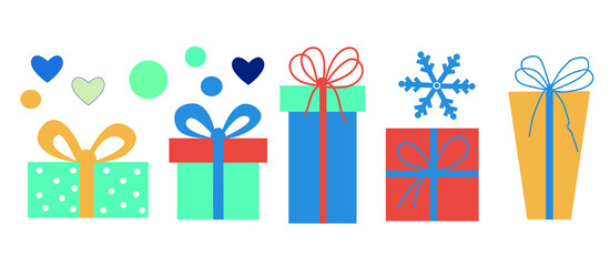 New Year's gift boxes. Vector set of separate images.