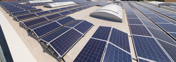 solar panels on a flat building.
