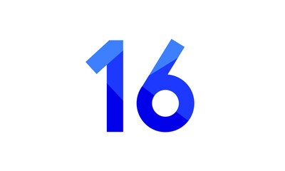 16 Number Modern Flat Blue Logo