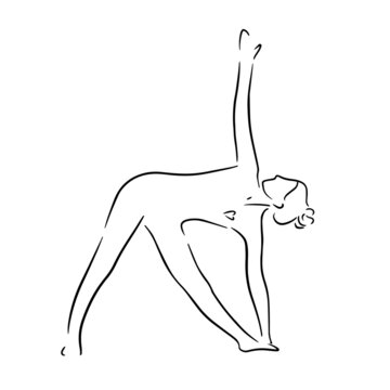 recommend clip art: Stylized man in a yoga triangle pose. Vector line art style illustration. Yoga pose flat line icon, simple sign of woman in easy pose hand drawn illustration