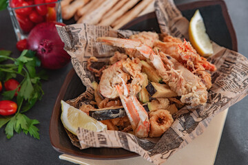 Fresh Fried mixed seafood cocktail with vegetal
