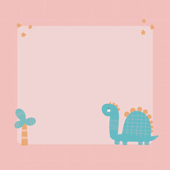 Cute dinosaur with a blot frame in simple cartoon hand-drawn style.
