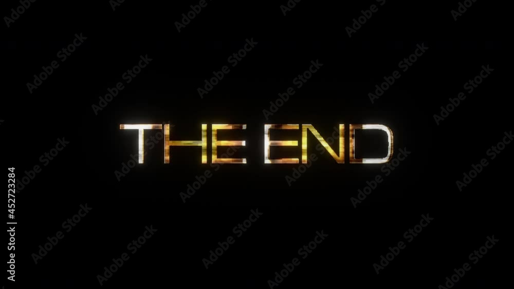 Poster the end cinematic trailer title the end golden text with black background flashing movement ,4k 3d s