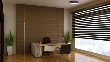 wooden office manager room for company logo mockup