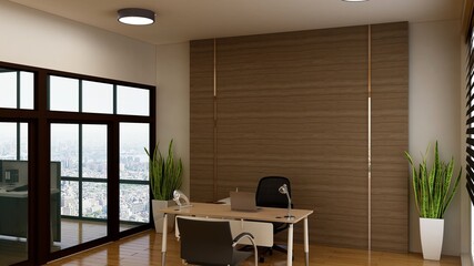 wooden office meeting room for company logo mockup