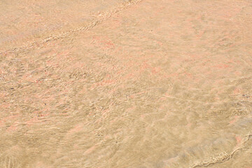Clear waves and colorful sand on tropical sandy beach in Crete Greece.